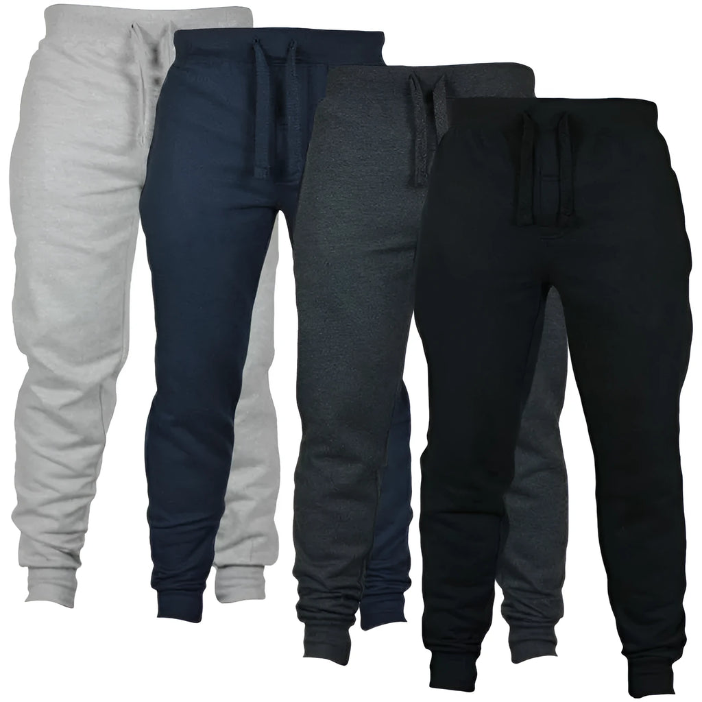 Men's solid colour drawstring waist fleece casual trousers in loose fit style