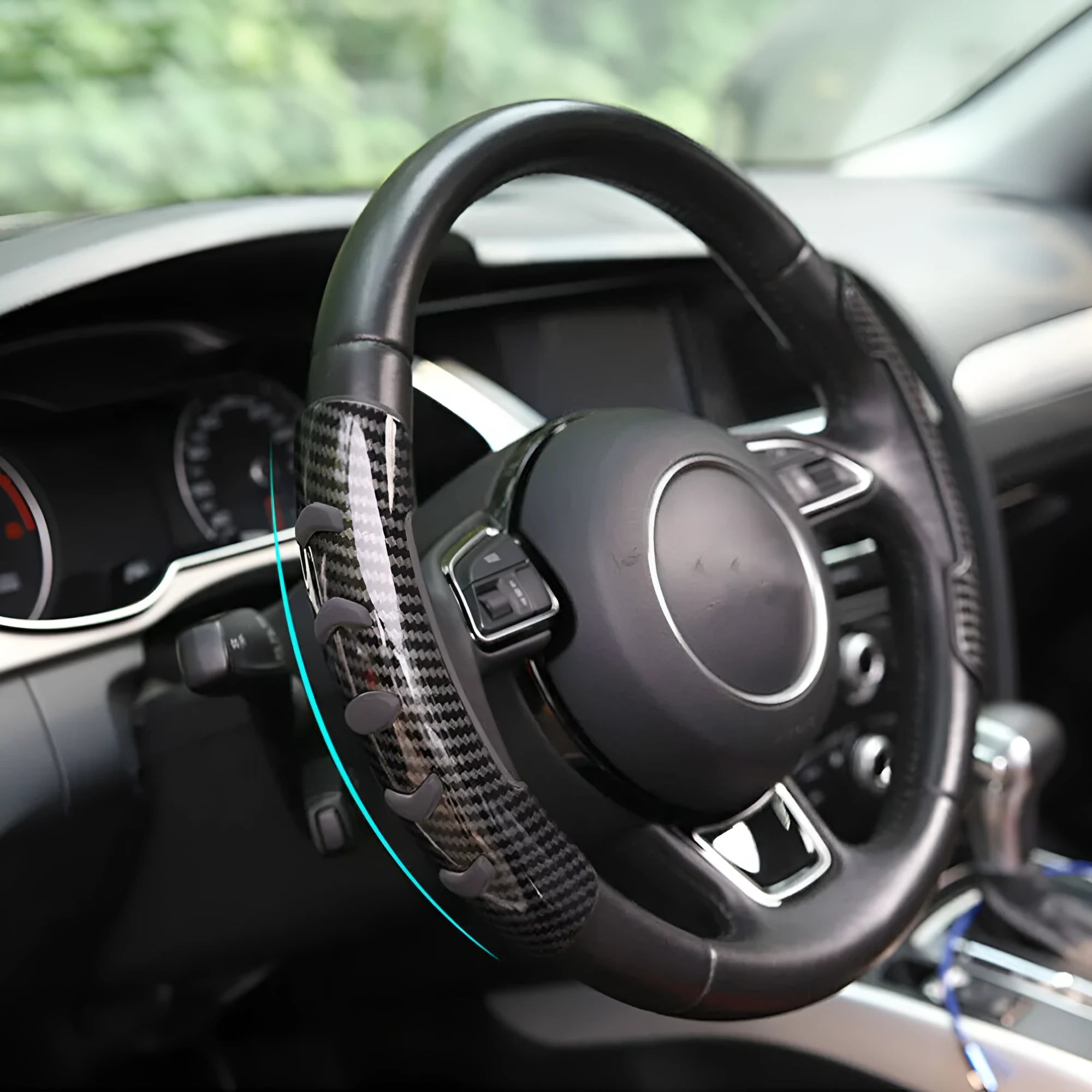 Carbon fibre black steering wheel anti-slip sleeve for 38cm diameter universal fit
