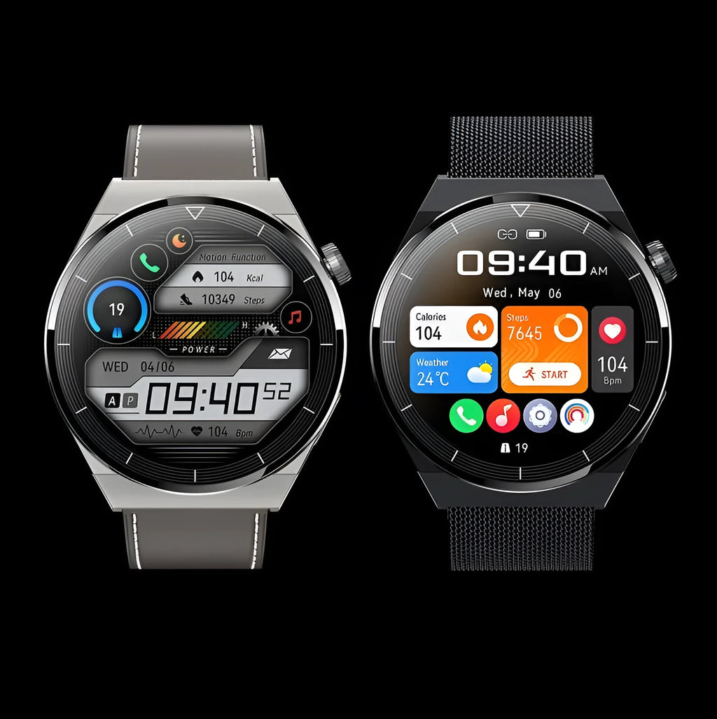 Round Bluetooth smart watch with black silicone strap showing phone call and NFC access control functions