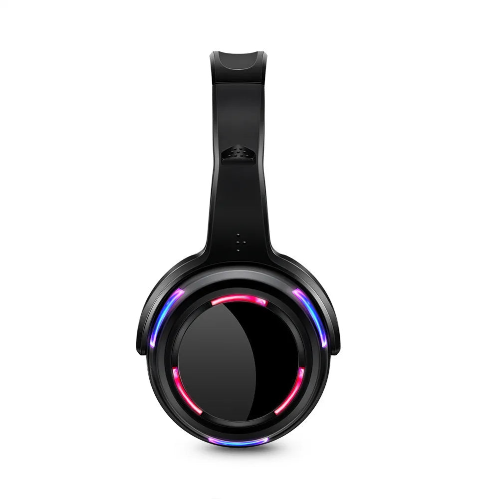 Black silent disco wireless headphones with head-mounted design and 3.5mm connection cable