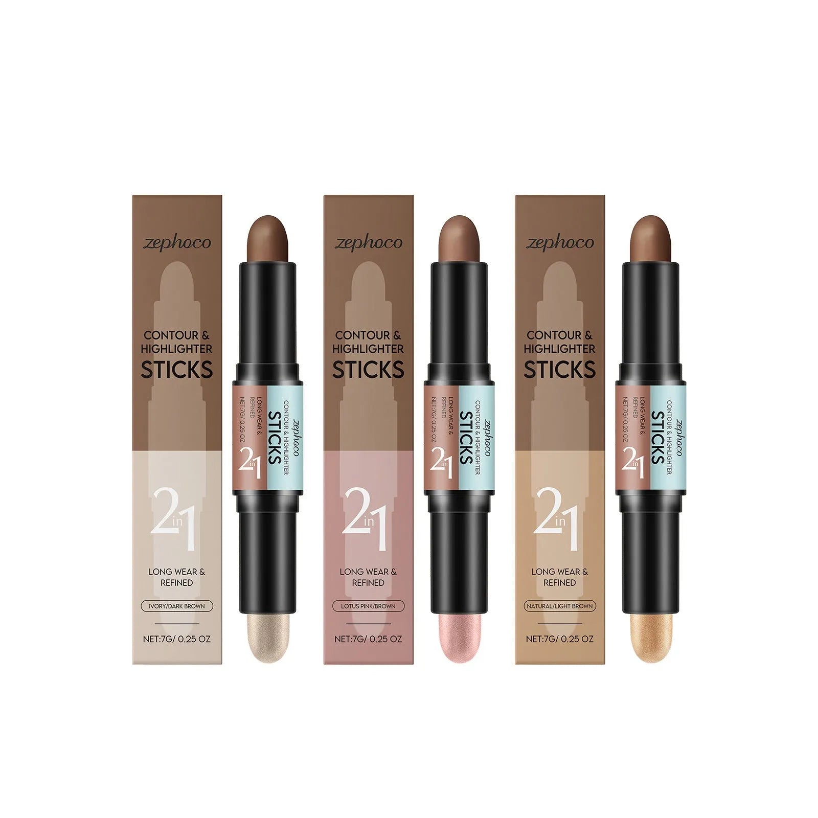 A 2-in-1 makeup highlighter and repair pen shown in one of three natural colour options.