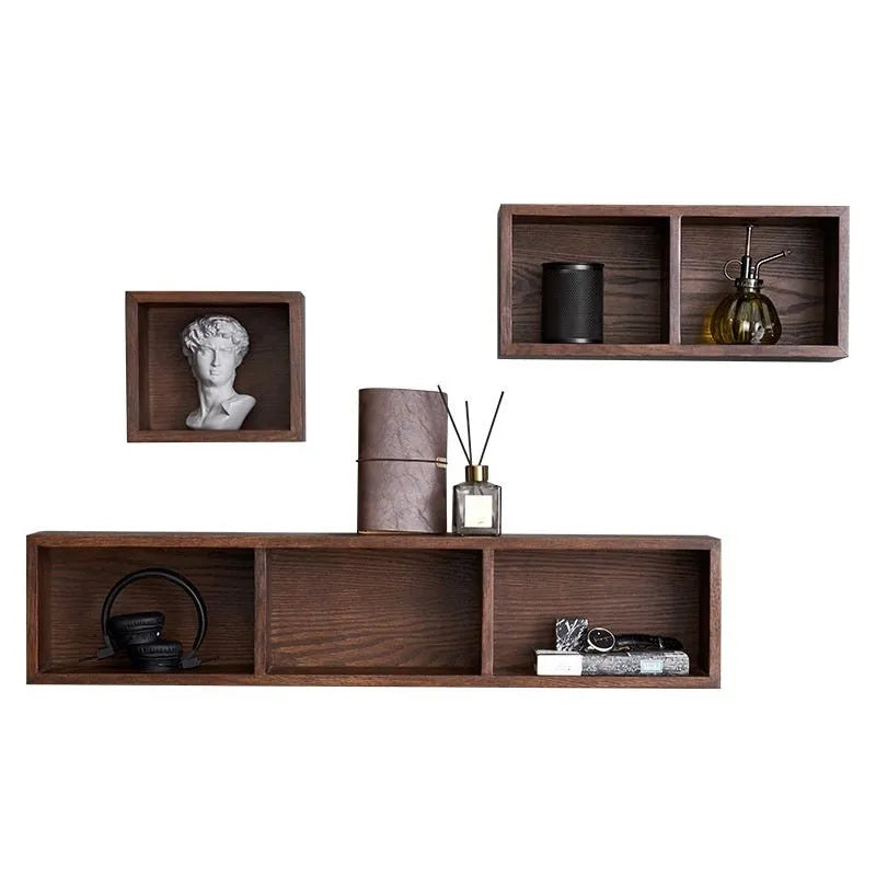 Solid white oak wall-mounted lattice bookshelf multi-grid storage rack in wood or walnut colour