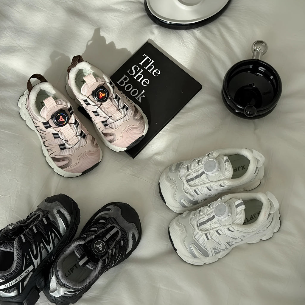 Fashion girls casual shoes in beige, black, or pink with breathable PU leather mesh uppers