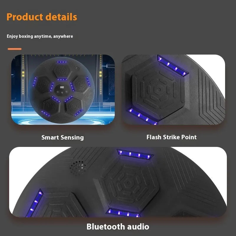 Smart music boxing machine reaction target with LED lights mounted on wall