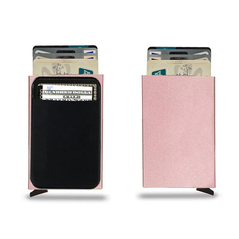 Frosted aluminium metal credit card holder in multiple colours showing slim profile