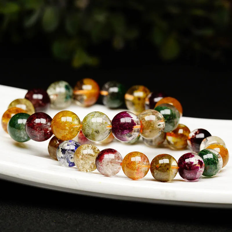 Colourful ethnic style crystal cornucopia bracelet with 10mm beads and retro design elements