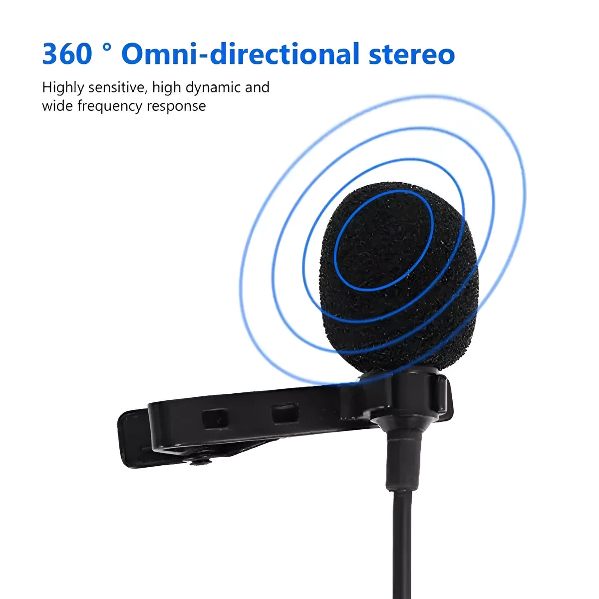 Black wired lavalier microphone headset with clip, 3.5mm plug, and 1.5m cable for Apple iPhone.