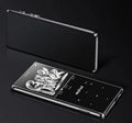 Ultra-thin portable MP3 music player with a 2.4-inch touch screen in black, silver, blue, or red colours.