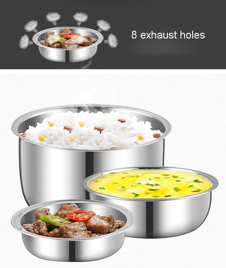 Portable electric lunch box with USB connector showing two-layer design and digital display