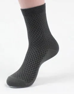 Men's bamboo fibre business socks showing small square pattern in five colour options