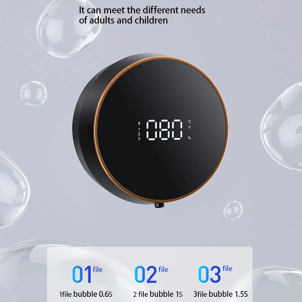 Smart auto-sensing wall-mounted foam dispenser in black with USB charging port