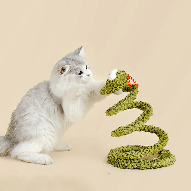 Green cat teasing stick toy with a long pole and feather teaser for interactive play