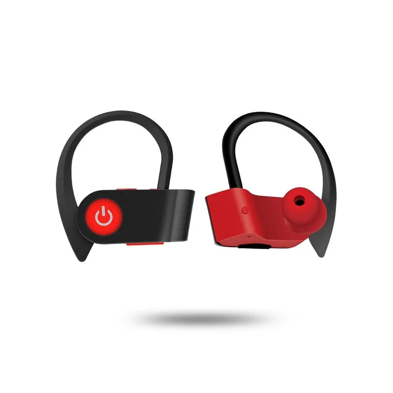 Black wireless Bluetooth V5.0 headphones with ergonomic earpieces and a charging case.