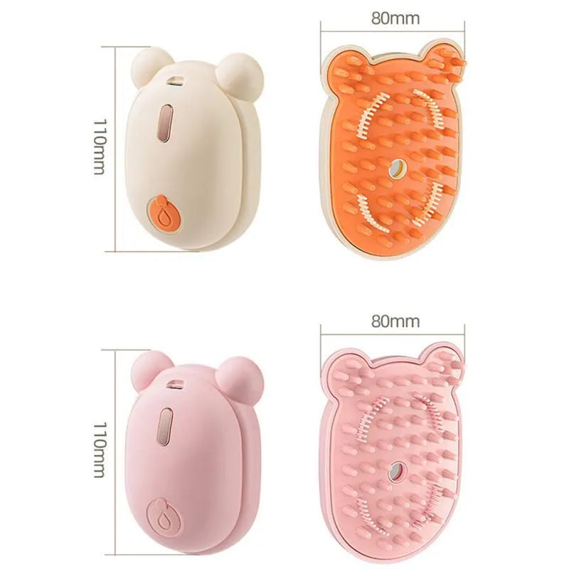 Pink pet grooming brush with spray function, massage teeth, and removable silicone comb head for dog and cat hair removal