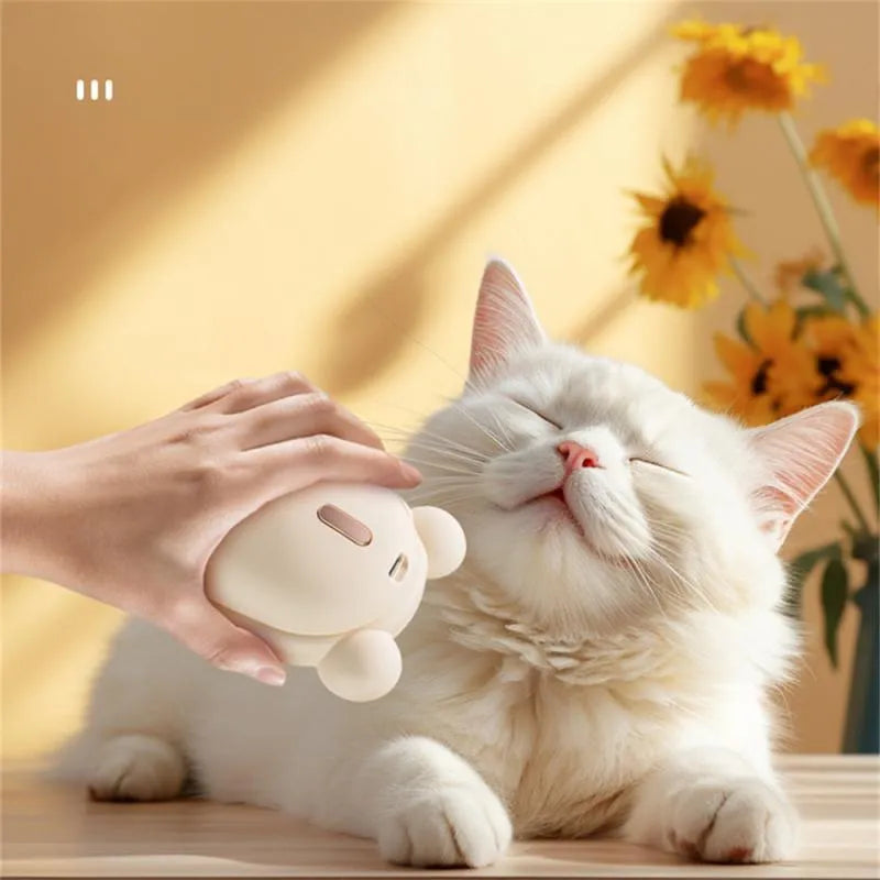 Pink pet grooming brush with spray function, massage teeth, and removable silicone comb head for dog and cat hair removal
