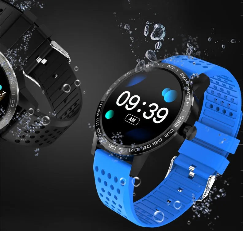T2 smart bracelet with colour screen displaying heart rate on wrist in black or blue
