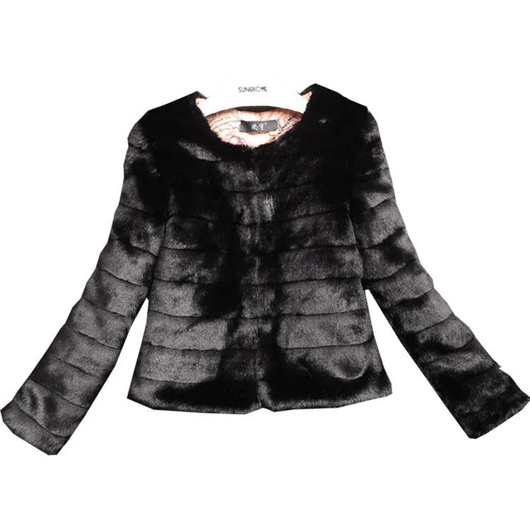 Artificial fur street fashion top in beige colour with regular sleeves and short length