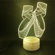 Ballet shoes 3D acrylic LED night light with remote control on wooden surface