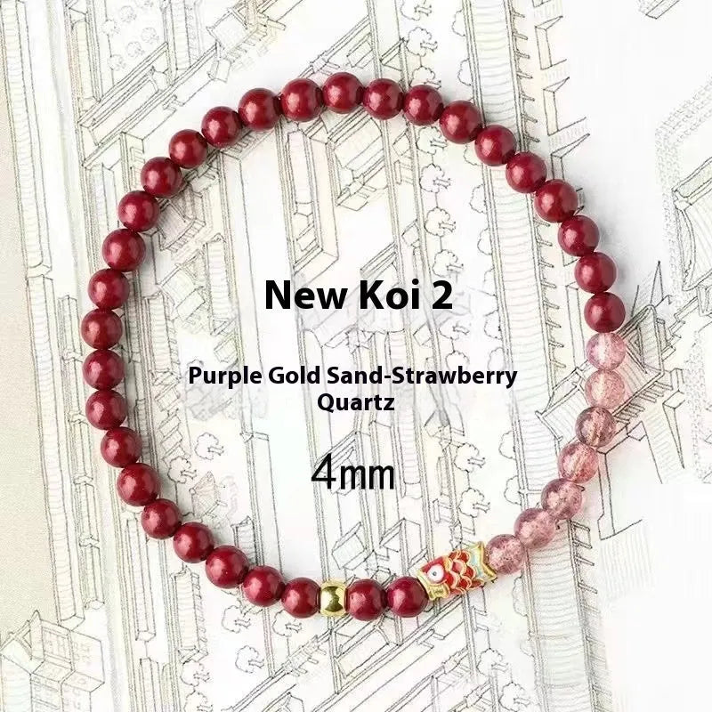 Women's retro bracelet with purple cinnabar and pink strawberry quartz beads.