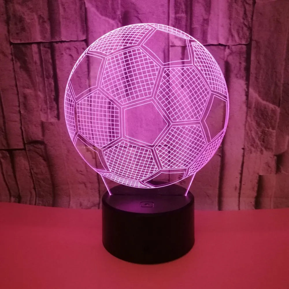 3D football night light showing seven colour options with acrylic design and ABS base
