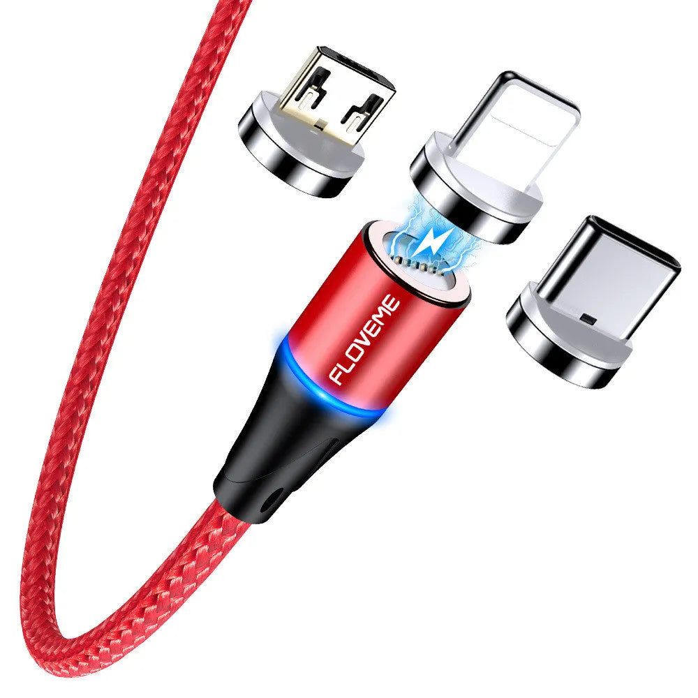 Black magnetic fast charge data cable with LED side lights and Type-C connector