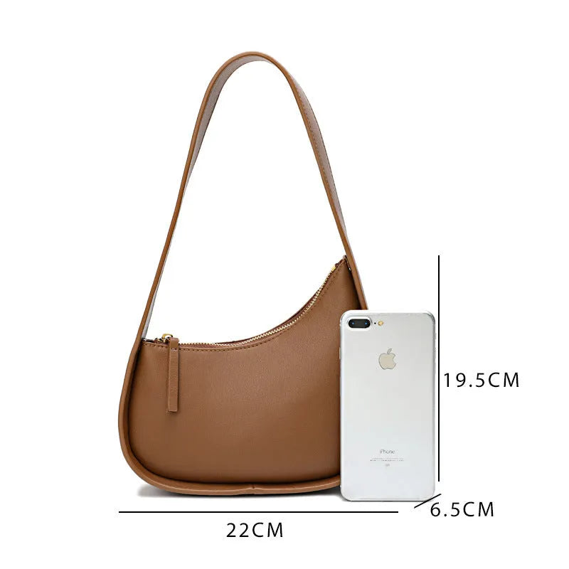 Genuine cowhide leather ladies half moon handbag with wide shoulder strap in four colour options