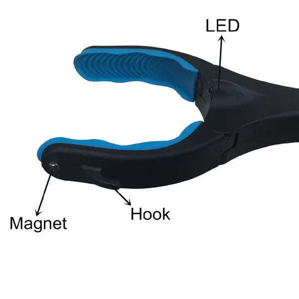 Blue foldable portable pickup tool with telescopic aluminium tube extended to 83.5cm for waste collection