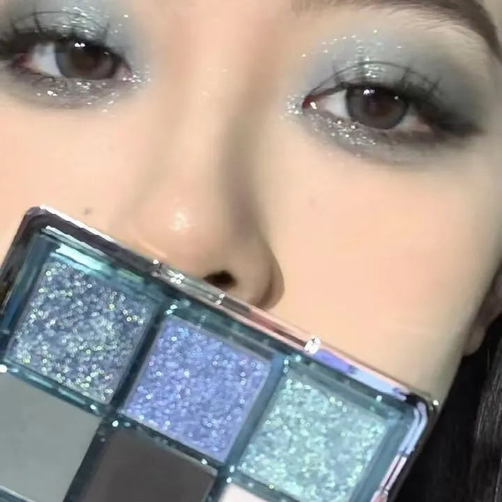 MUGELEEN 08 nine-colour eye shadow palette showing low saturation blue smoked and earth tones