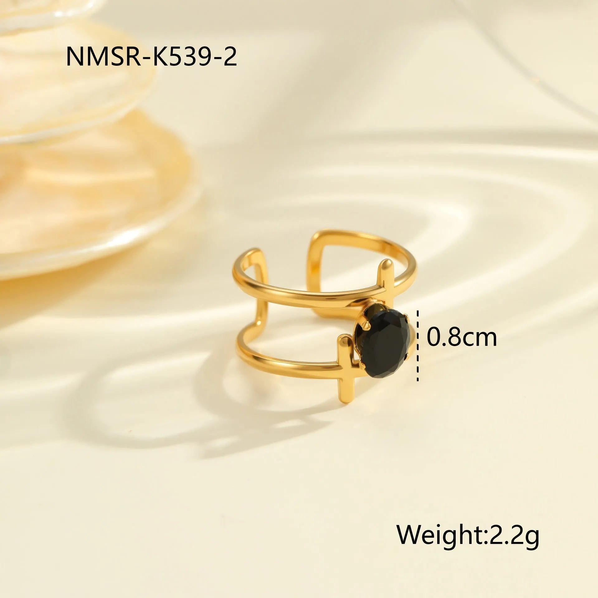 Adjustable geometric stainless steel ring with zircon inlays for women