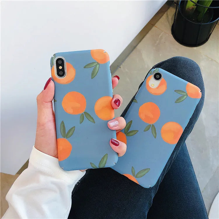 Orange plastic iPhone case with retro blue water background design