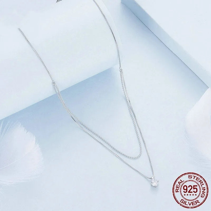 S925 sterling silver double-layer necklace with pearl chain and personality pendant in silver colour