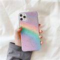 Rainbow gradient iPhone case with horizontal stripes on a white background