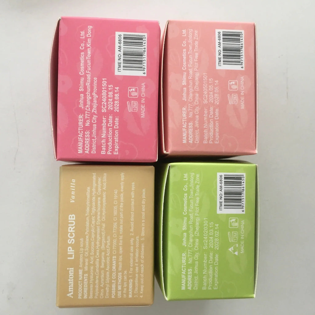 Amatoni fruit flavour lip scrub cream in 30g pot with coconut, raspberry, vanilla or watermelon options