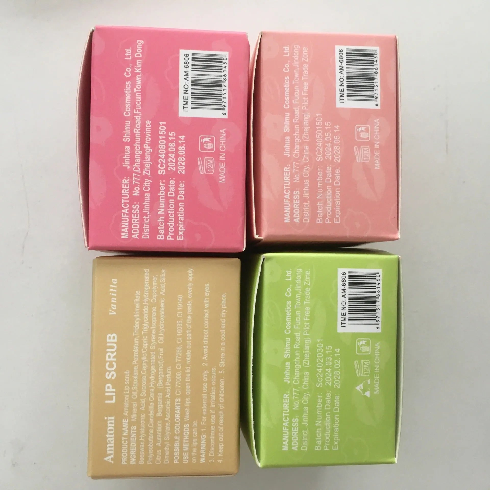 Amatoni fruit flavour lip scrub cream in 30g pot with coconut, raspberry, vanilla or watermelon options