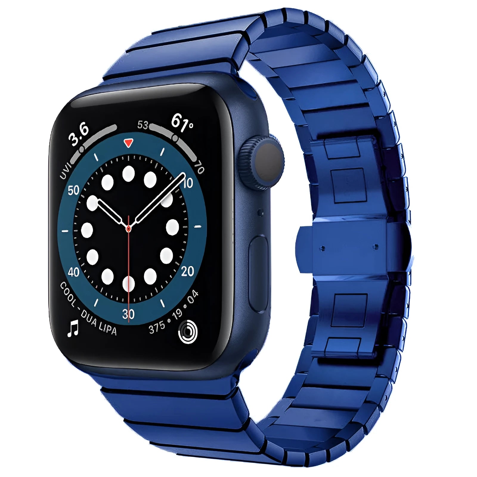 Silver metal chain link watch band with butterfly buckle clasp for Apple Watch