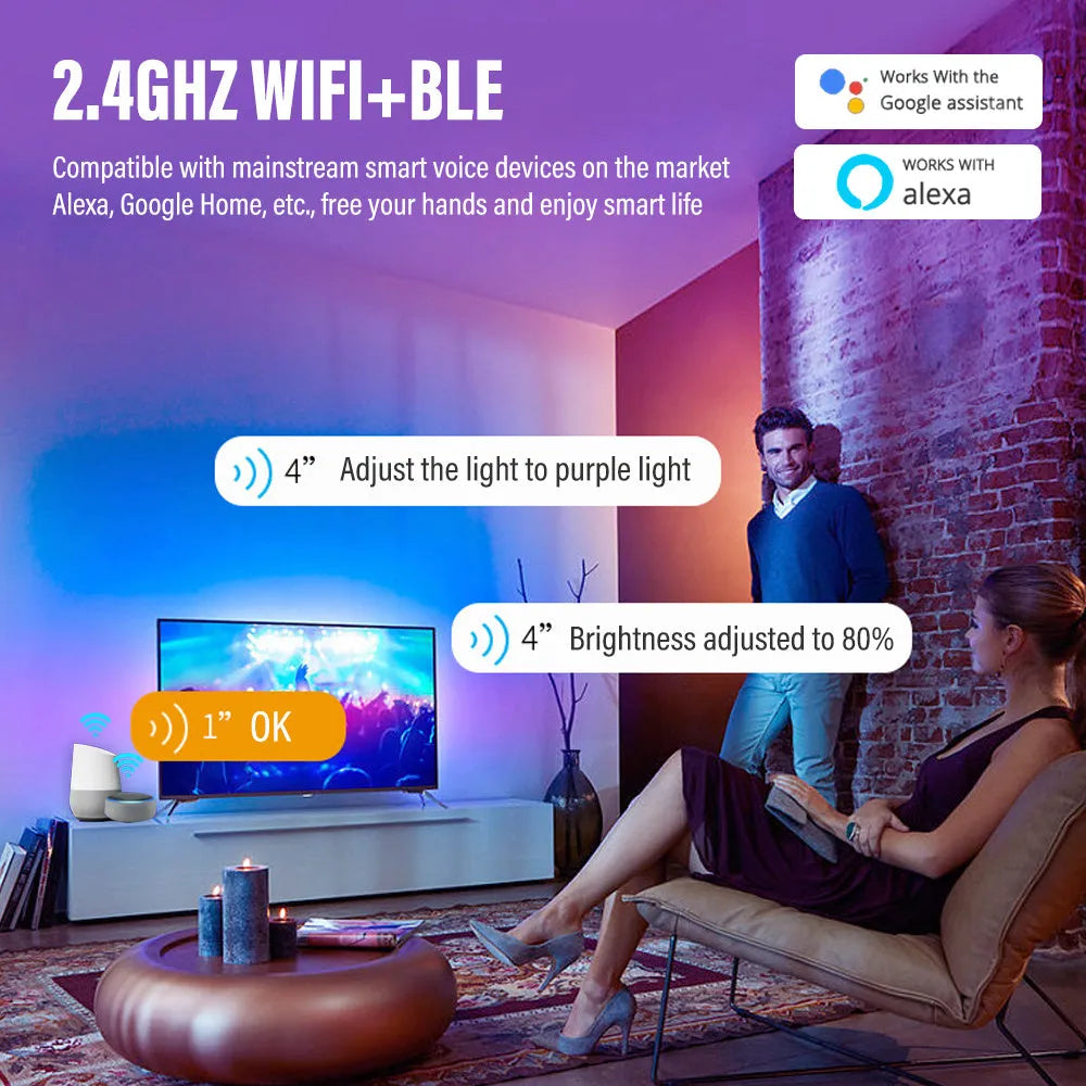 Black or white intelligent RGBCW Bluetooth ceiling lamp with remote control on a ceiling