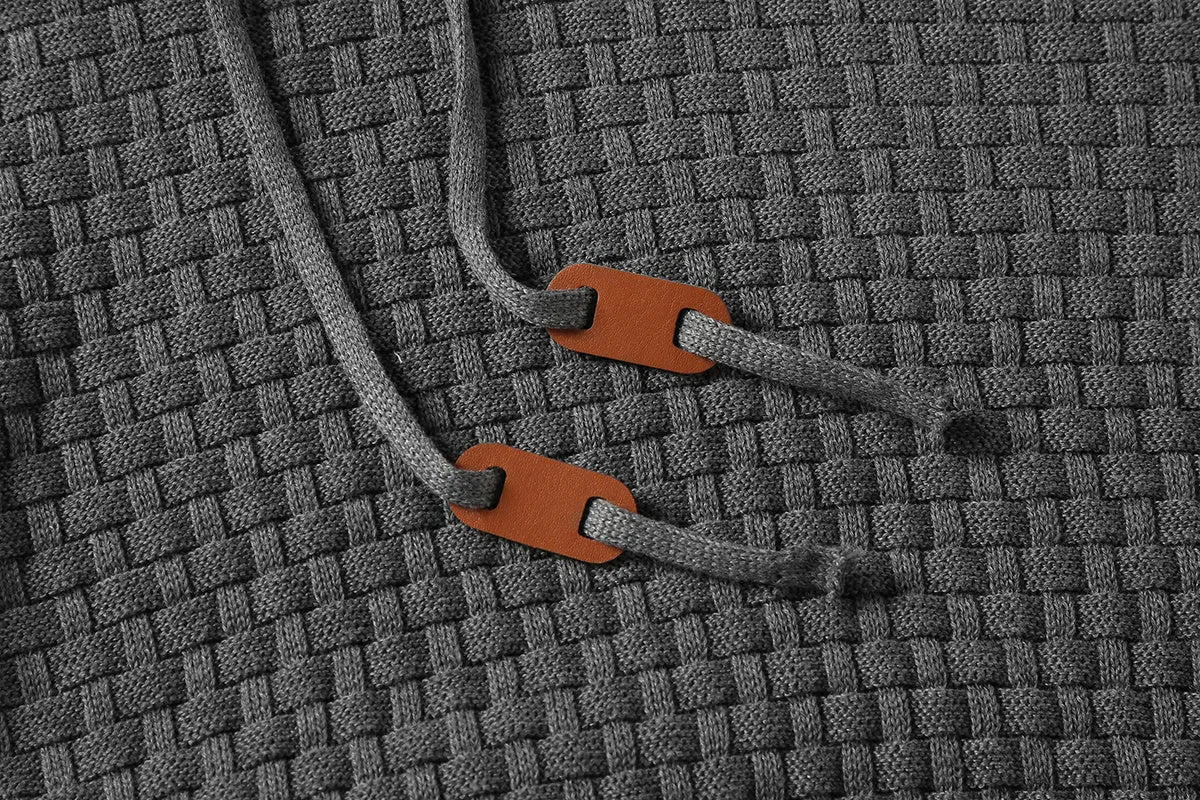 Men's hoodie sweater in a cotton-polyester blend, shown in one of nine available colours.