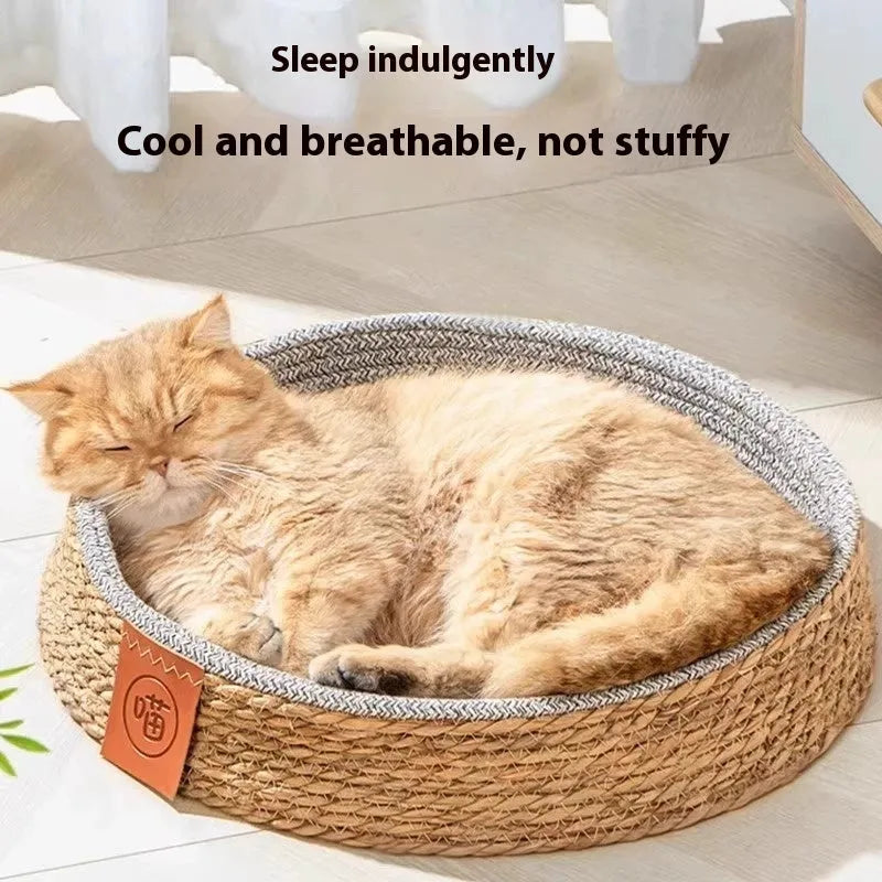 Natural rattan cat bed available in four different sizes for cats