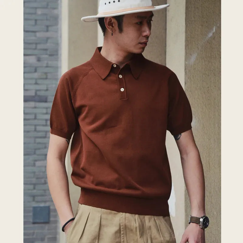 Knitted cotton short-sleeved t-shirt in slim fit with solid colour pattern