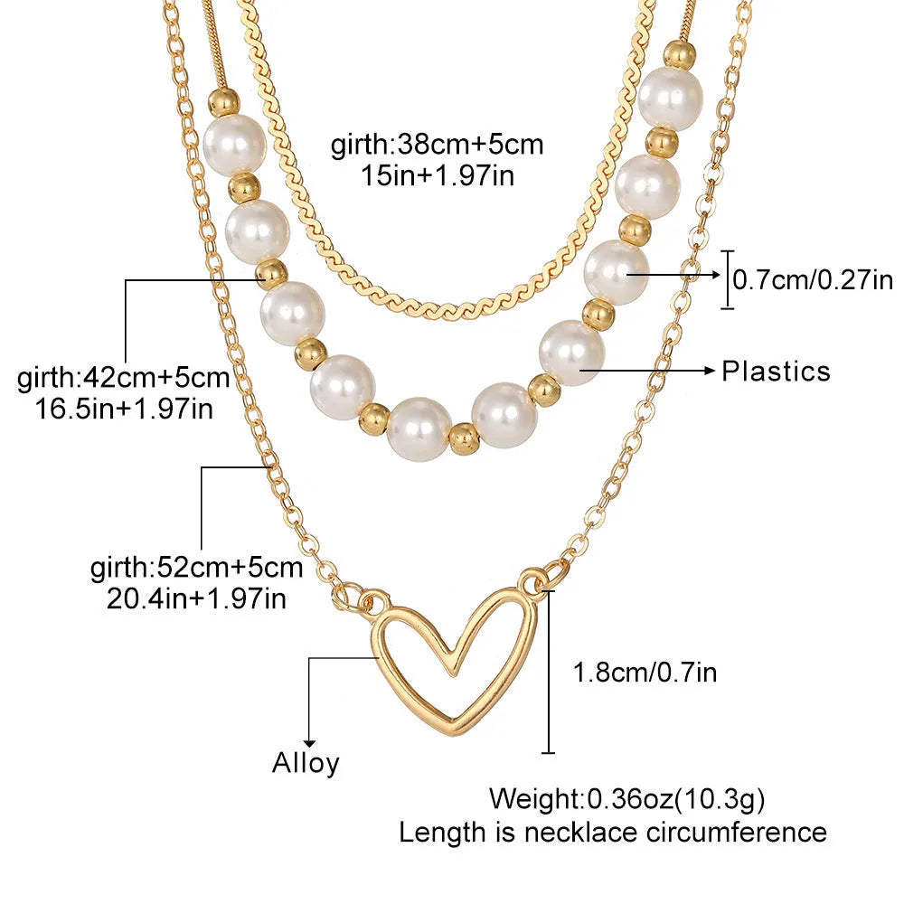 Vintage gold electroplated heart pendant necklace with adjustable pearl chain