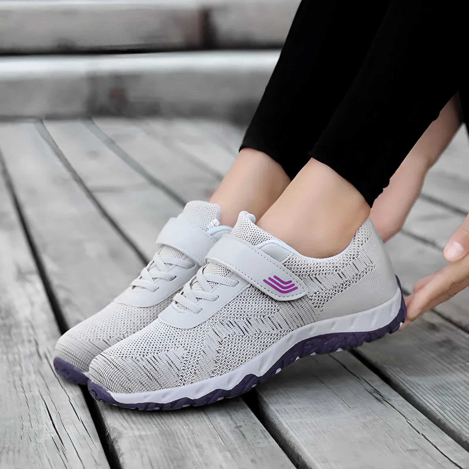 Women's low top wedge heel shoes with mesh upper and Velcro fastening in four colour options