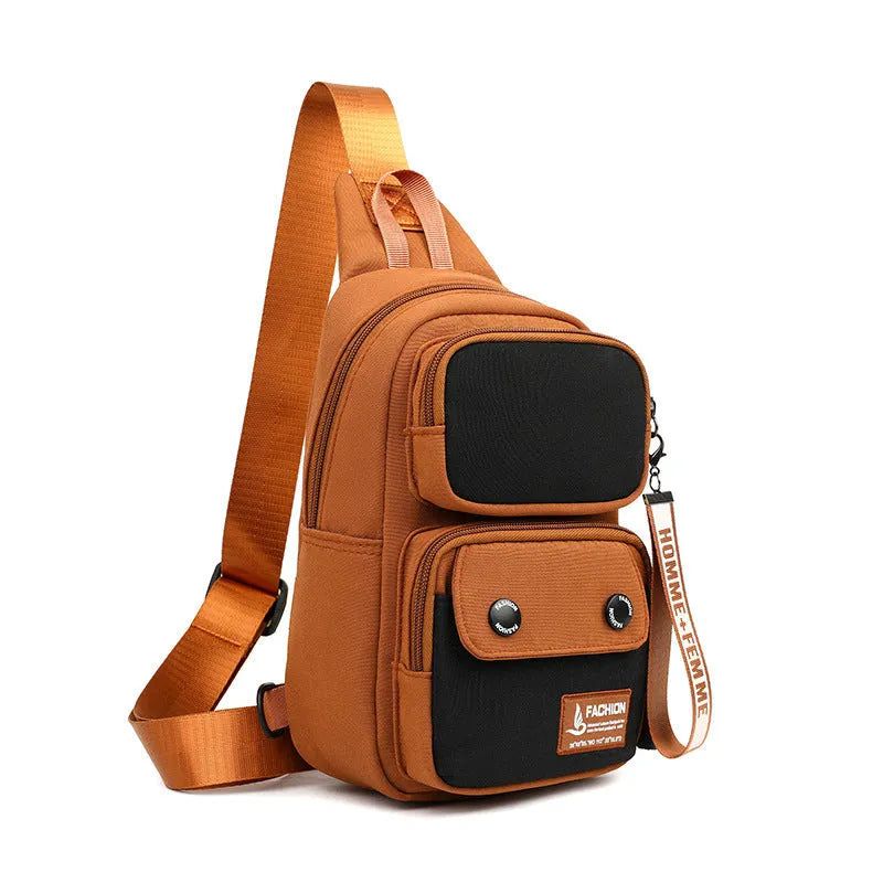 Outdoor leisure crossbody bag with letter pattern in black with contrast colour options