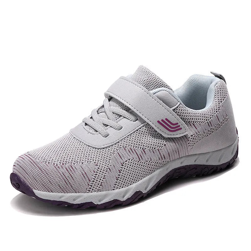 Women's low top wedge heel shoes with mesh upper and Velcro fastening in four colour options
