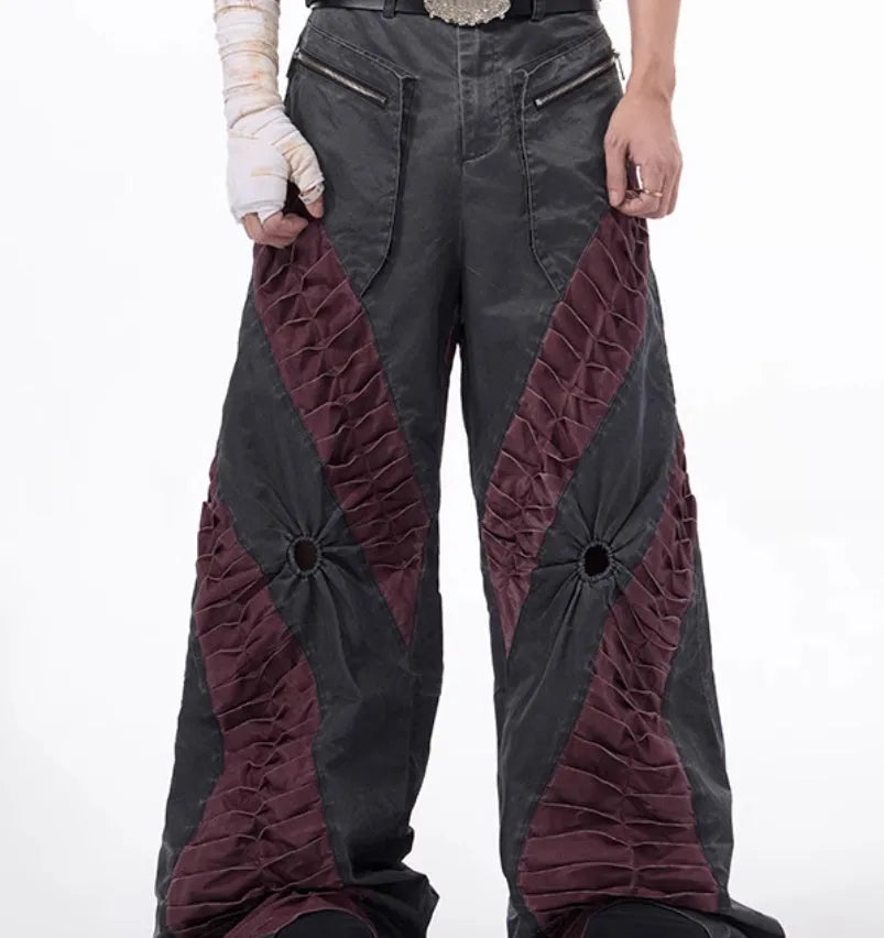Gray retro three-dimensional keel casual rayon sports pants on a hanger