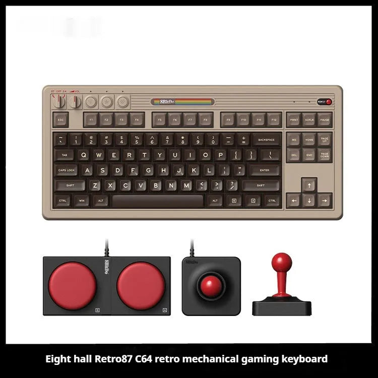 Retro87 C64 wireless Bluetooth mechanical gaming keyboard with rocker switches on black background