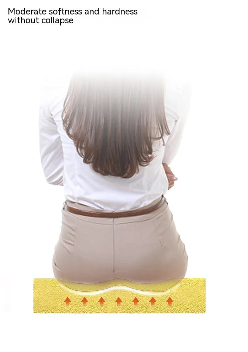Black car seat cushion showing thickness and dimensions for height adjustment