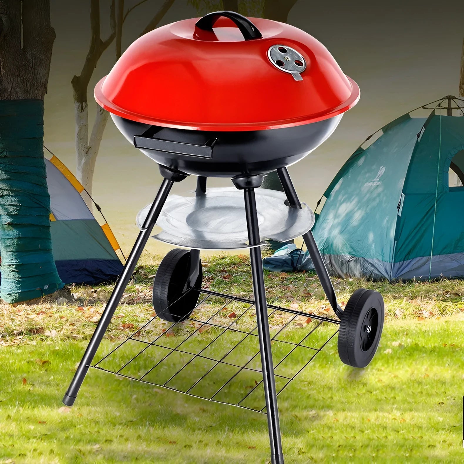 Portable 14-inch iron charcoal barbecue grill with apple stove design