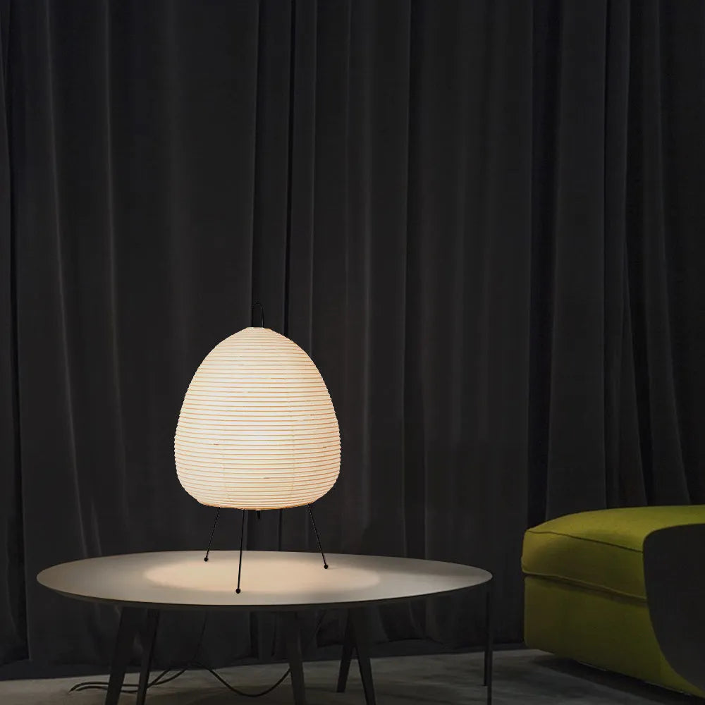 Japanese style handmade rice paper table lamp with aluminium base and dimmable lighting