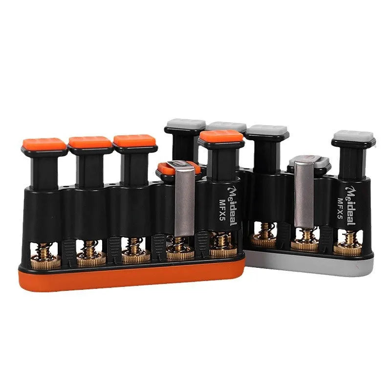 Grey and orange non-slip silicone finger trainer for hand muscle development.