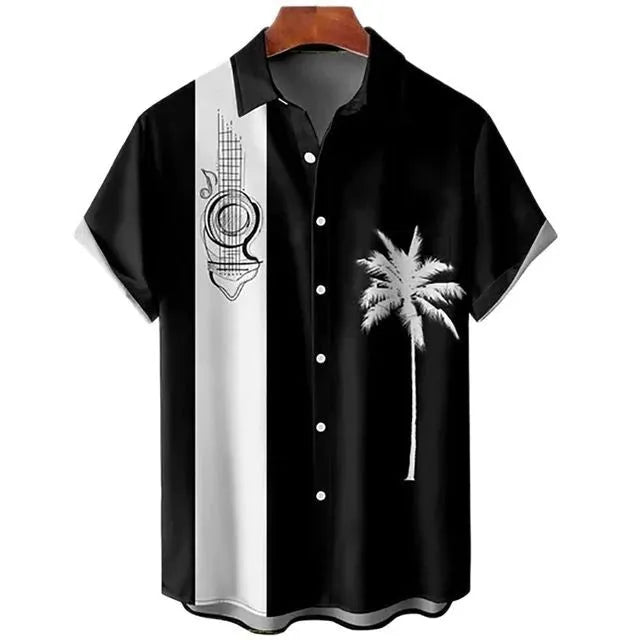 Men's slim fit short sleeve shirt with colourful 3D printed floral pattern on polyester fabric
